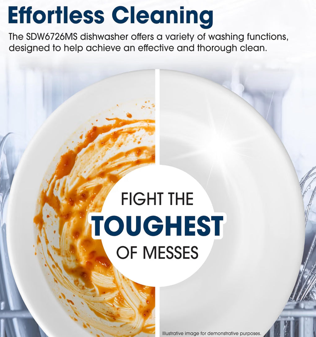 Sharp SDW6504MS Stainless Steel Dishwasher, 24-inch Pocket Handle, 52 dB, Hybrid Tub, 12 Place Settings, 5 Cycles, Heated Dry