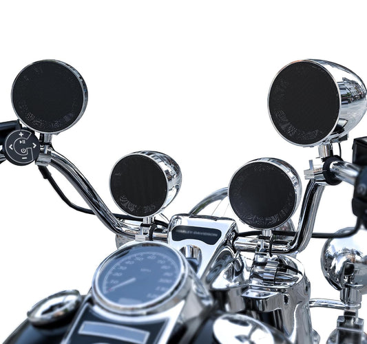 Motorcycle Bluetooth Speakers 4-Speaker Waterproof Audio System
4.25 Inch Full-range Speakers, 1600W Peak Power, Bluetooth/USB/AUX/FM Radio, Subwoofer Output, Fits 7/8-1.25 inch handlebars