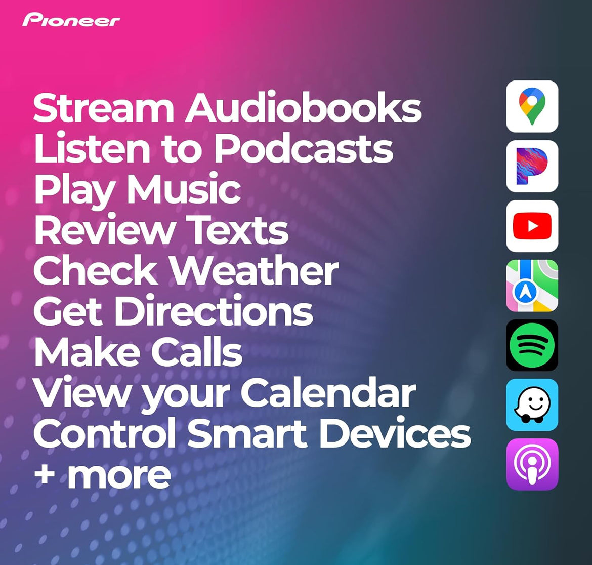 Pioneer DMH-WT8600NEX 10.1" HD Touchscreen Floating Display Car Stereo
Digital Multimedia Receiver, Wireless CarPlay & Android Auto, Amazon Alexa Built-In, Bluetooth, FLAC, Backup Cam, HD Radio