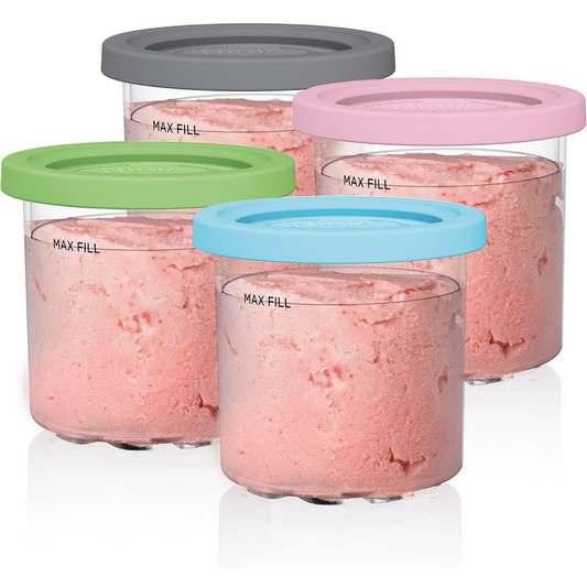 Ninja Creami Pints 4-pak, versoenbaar met NC299AMZ & NC300s Reeks Creami-roomysmakers, egte Ninja Pint, BPA-vry en skottelgoedwasser-veilig, kleurdeksels, deurskynend/grys/lemmetjie/pienk/aqua, XSKPLD4BCD