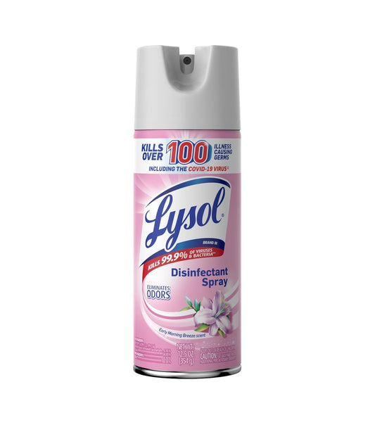 Lysol Ontsmettingssproei, Saniterende en Antibakteriese Sproei, Vir Ontsmetting en Ontgeuring, Vroeë Oggendbries, 1 Tel, 370 ml elk, Verpakking mag verskil
