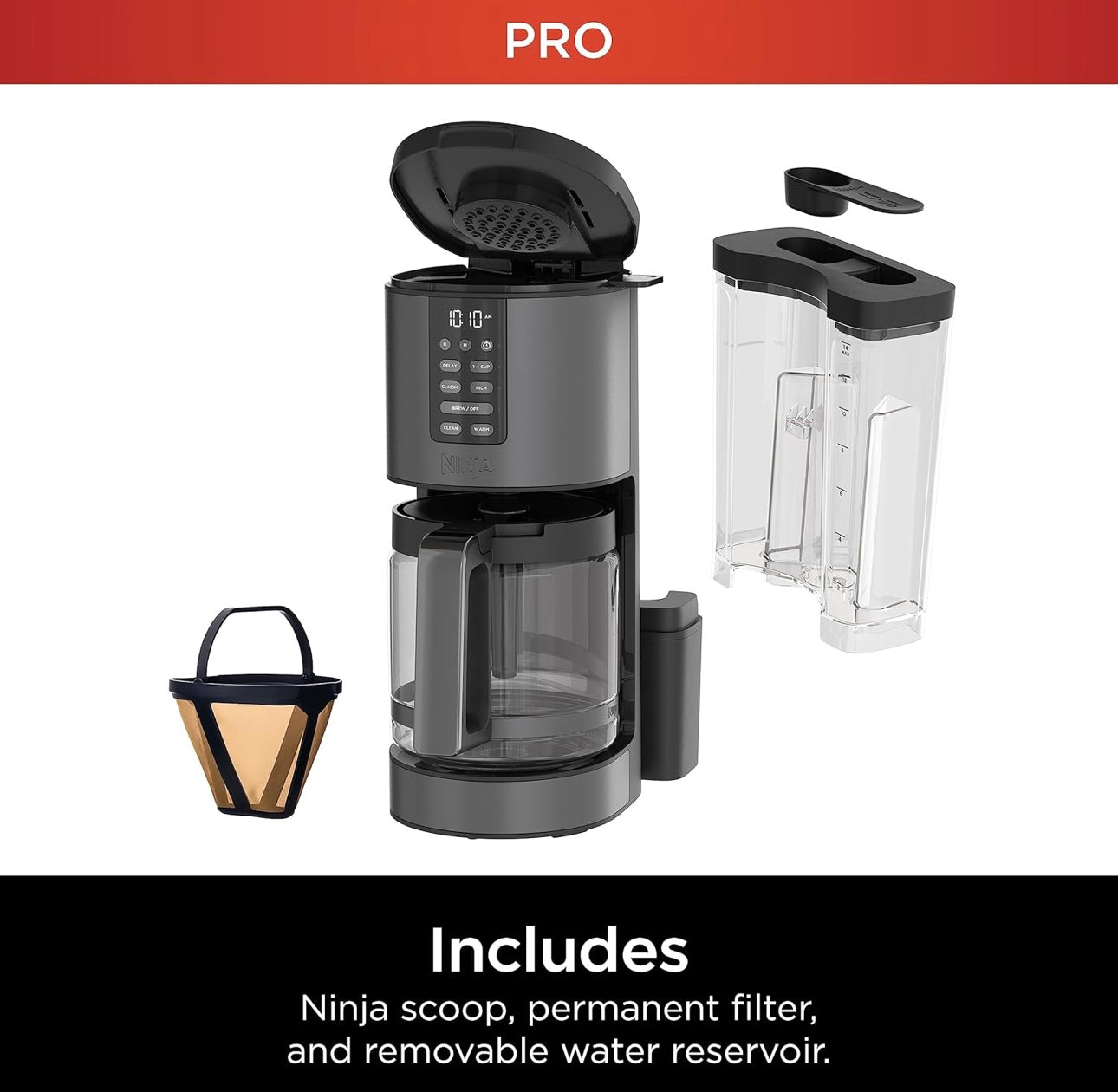 Ninja | Coffee Maker 14-Cup Glass Carafe Programmable - Includes Adjustable Warming Plate - Black Stainless Steel