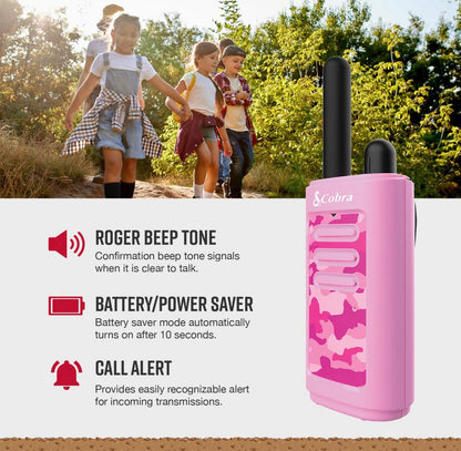 Cobra HE150 Kindervriendelike Walkie Talkies 6-Pak - 16-Myl Reikafstand, 2 Kanale Tweerigtingsradiostel, Blou, Groen en Pienk (2 van elk)