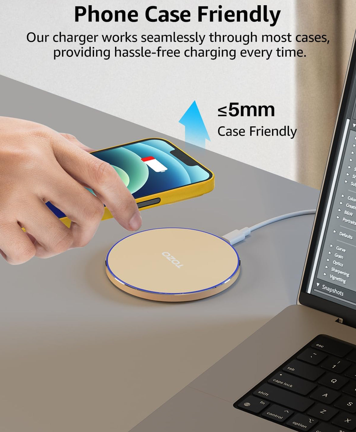 New Anti-Slip Wireless Charger 15W Max Fast Charging Pad Compatible w/ iPhone,Samsung Galaxy - Champagne