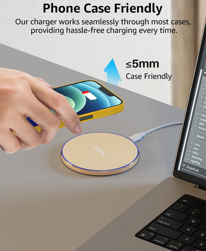 New Anti-Slip Wireless Charger 15W Max Fast Charging Pad Compatible w/ iPhone,Samsung Galaxy - Champagne