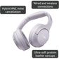Hybrid Active Noise Cancelling Headphones, Wireless Over Ear Bluetooth, 40H Playtime, Hi-Res Audio Custom EQ, Comfort Fit Ear Cups (Purple)