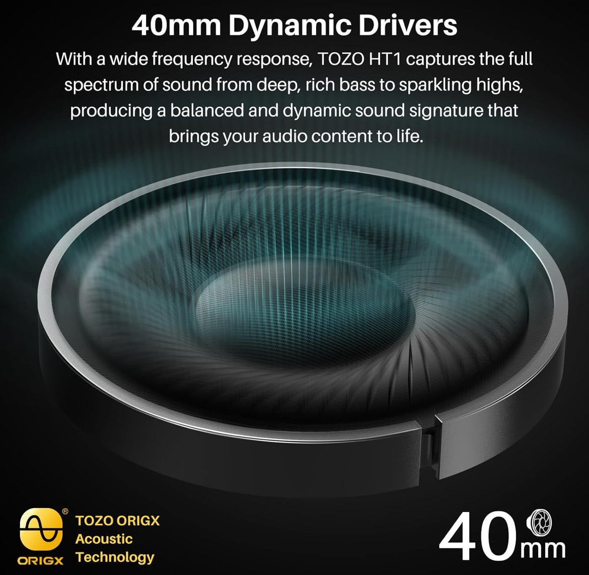 Hybrid Active Noise Cancelling Headphones, Wireless Over Ear Bluetooth, 40H Playtime, Hi-Res Audio Custom EQ, Comfort Fit Ear Cups (Black)
