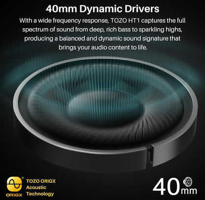 Hybrid Active Noise Cancelling Headphones, Wireless Over Ear Bluetooth, 40H Playtime, Hi-Res Audio Custom EQ, Comfort Fit Ear Cups (Black)