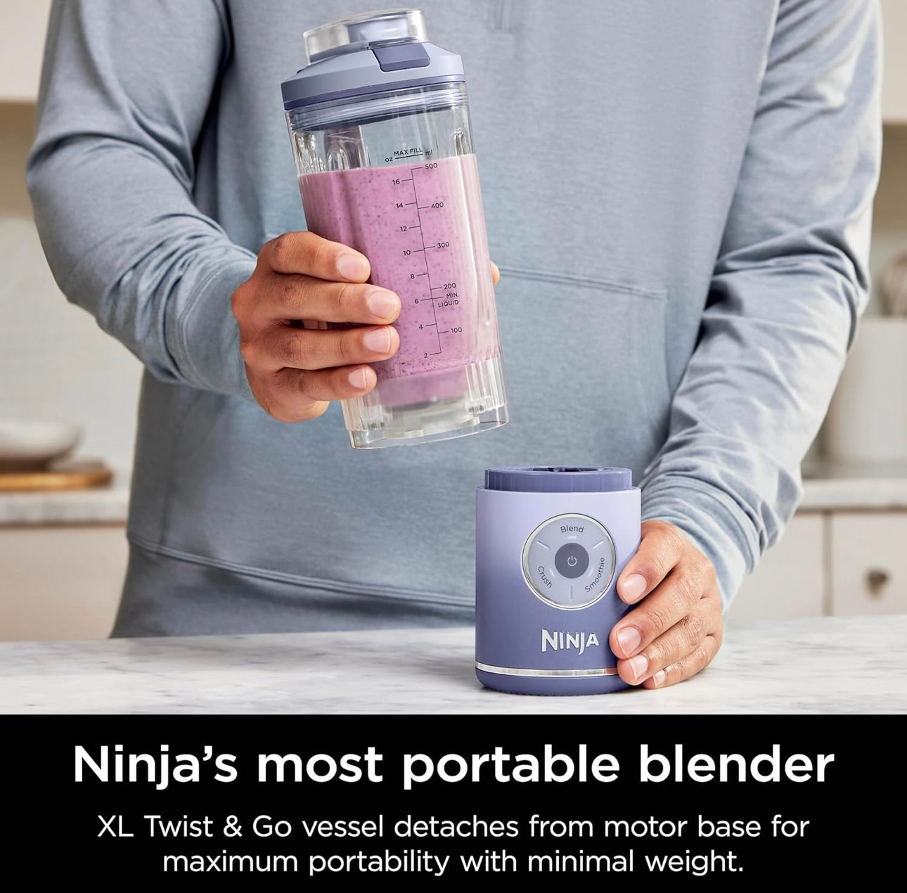 Ninja Blast Max, Portable Blender + Twist & Go, Personal Smoothie, Blend, Ice Crush, 3 Programs, Cordless, 22 oz - LAVENDER