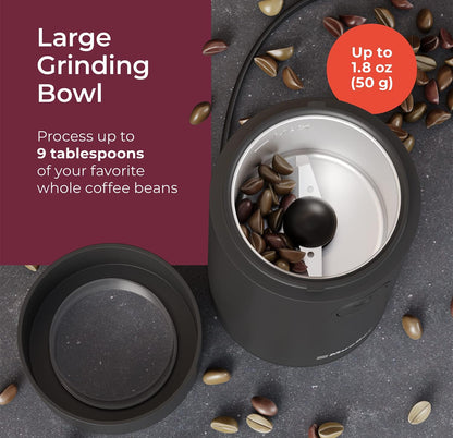 Elektriese Koffiemeul vir Speserye, Neute, Kruie en Koffiebone, Skerp Lem, Vlekvrye Staal - (Swart)