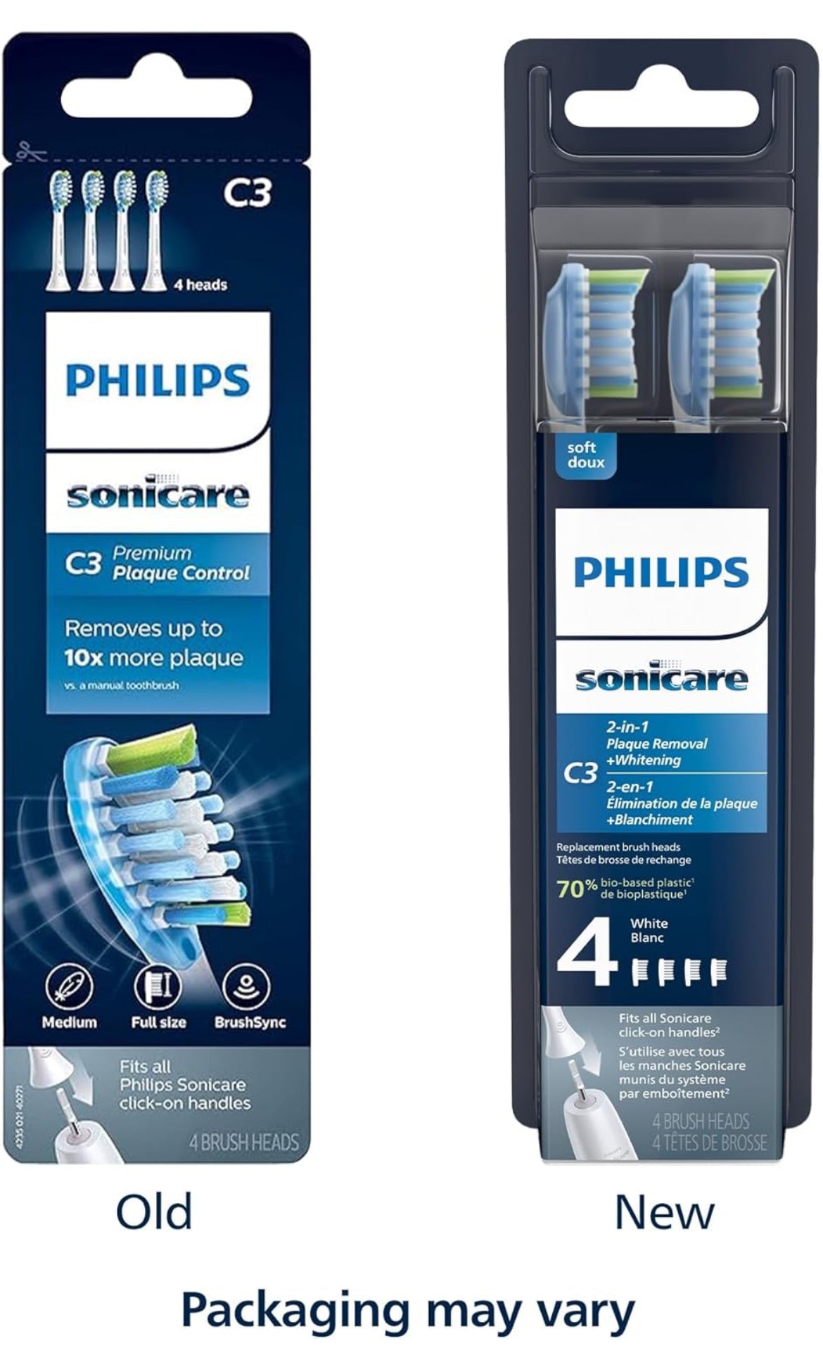 Philips Sonicare Oorspronklike C3 Premium Plaque Control Tandeborselkoppe, 4 Borselkoppe (Wit) HX9044/65