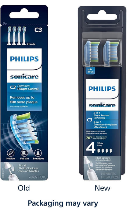 Philips Sonicare Oorspronklike C3 Premium Plaque Control Tandeborselkoppe, 4 Borselkoppe (Wit) HX9044/65