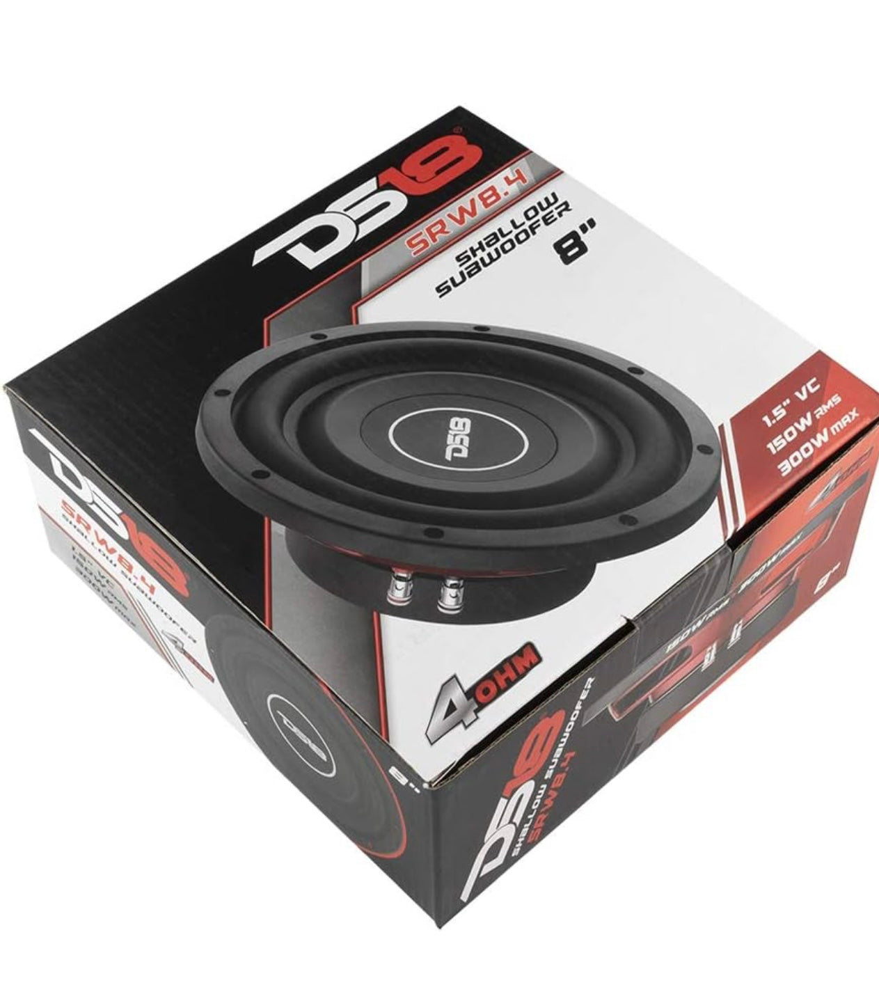 DS18 SRW8.4 8" Shallow Car Subwoofer - 300 Watts, Single Voice Coil, 4-Ohm (1 PC)