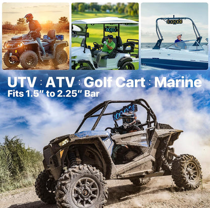 25" 8-Speaker UTV Sound Bar with RGB, Waterproof ATV Soundbar600W Peak Power, Bluetooth, Detachable Remote&Audio Sync, FM Radio/USB/AUX - Black