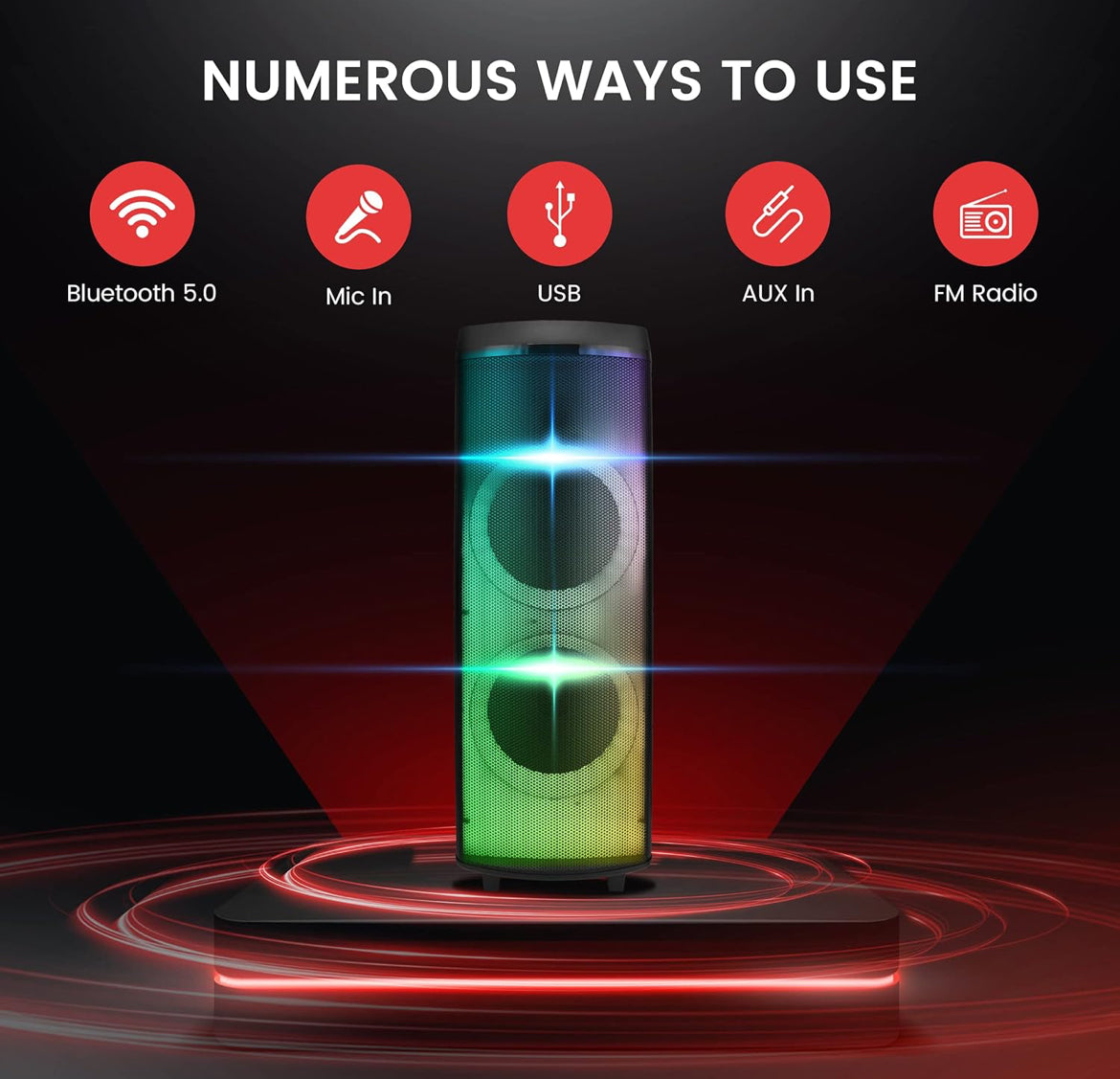 Herlaaibare Bluetooth Draagbare PA Partytjie Luidspreker - 600W Dubbel 12” Binne-/Buitelug BT Karaoke Oudiostelsel, TWS, X-Bas Funksie, Flitsende Partytjie Vlamligte, MP3/USB/AUX/FM Radio, Drahandvatsel