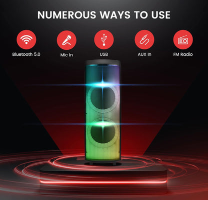 Herlaaibare Bluetooth Draagbare PA Partytjie Luidspreker - 600W Dubbel 12” Binne-/Buitelug BT Karaoke Oudiostelsel, TWS, X-Bas Funksie, Flitsende Partytjie Vlamligte, MP3/USB/AUX/FM Radio, Drahandvatsel