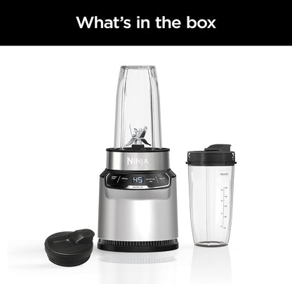 Ninja BN401 Nutri Pro Kompakte Persoonlike Versapper, Auto-iQ Tegnologie, 1100-Piek-Watt, met (2) 710 ml Oordragbekers & Tuitdeksels - Wolk Silwer