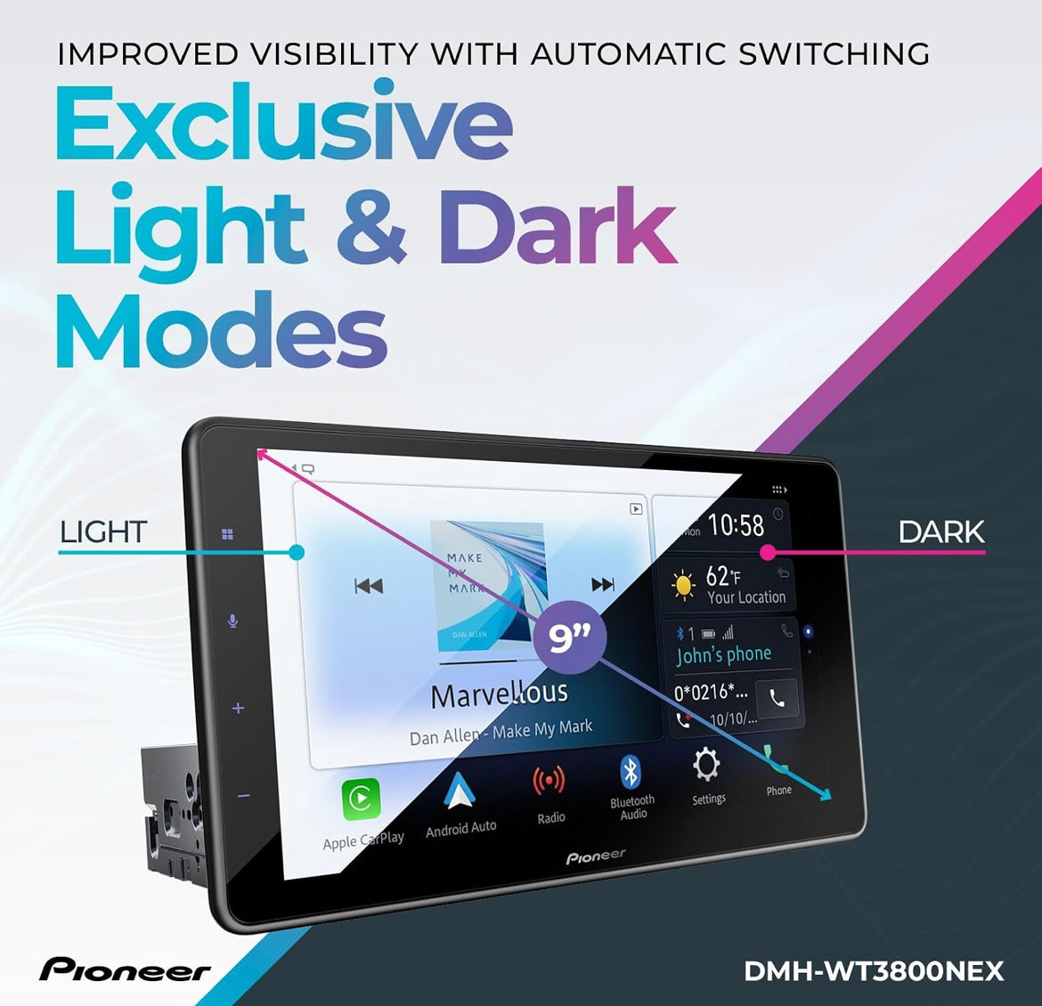 Pioneer DMH-WT3800NEX 9" Capacitive Touchscreen Floating Display Car Stereo
Digital Multimedia Receiver, Wireless Apple CarPlay & Android Auto, Amazon Alexa, Bluetooth, FLAC, Backup Camera, HD Radio