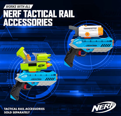 NERF Laser Strike 4 Player Laser Tag Game Pack Complete with 4 300ft Range Blasters, 4 Target Vests & 4 Holsters - Indoor or Outdoor Play Arcade Games, Toys for Kids & Family