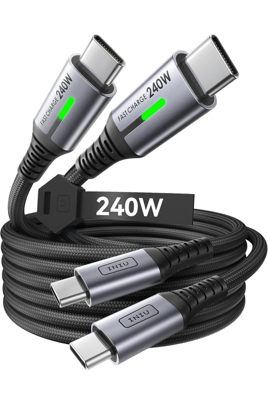 INIU USB C na USB C Kabel, 240W Vinnig Laai [2m, 2-pak] Tipe C Laaikoord, Gevlegte USBC Foonlaaikabel vir iPhone 16 15 Pro Samsung S24 S23 Skootrekenaars MacBook iPad Switch Steam Deck ens.