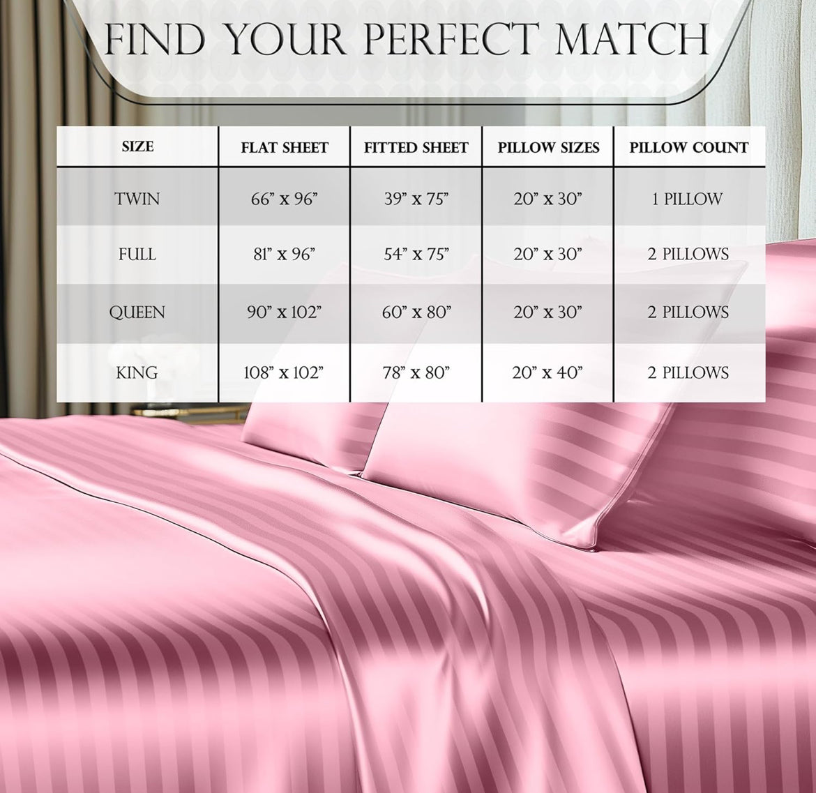 DECOLURE Satin Bed Sheets - 4 Piece Luxury Silky Queen Size Bedding Set - Softer Than Silk, Wrinkle-Free with 15” Deep Pocket Fitted Sheet, Perfect for Hair & Skin, Gifts for Women (Striped Pink)