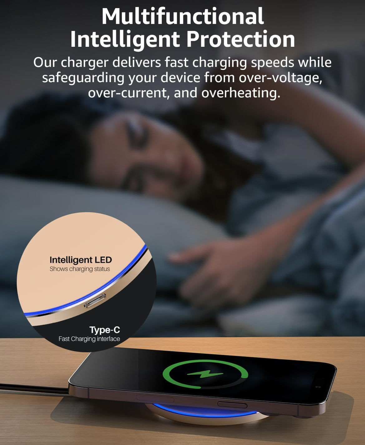 New Anti-Slip Wireless Charger 15W Max Fast Charging Pad Compatible w/ iPhone,Samsung Galaxy - Champagne