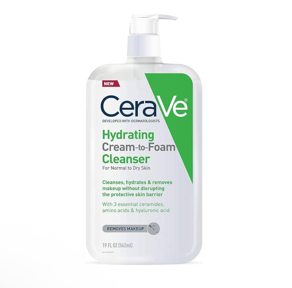 CeraVe Hydrating Cream To Foam Cleanser, Makeup Remover Face Wash For Dry Skin w/ Hyaluronic Acid, Normal To Dry Skin (19 Oz)