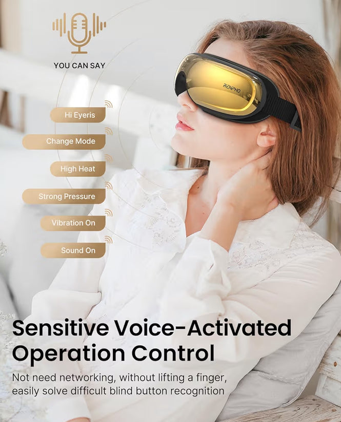 Eyeris 3 Eye Massager with Heat and Cooling Voice Control Eye Mask for Migraines, Eye Care with DIY Massage, Reduce Dry Eyes