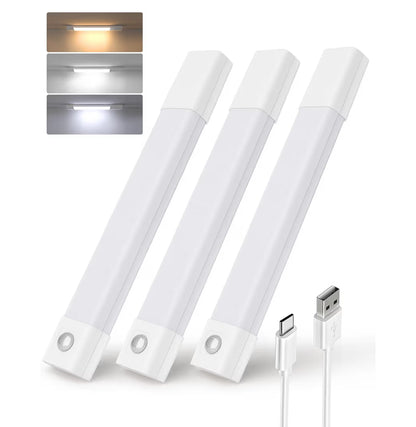 3 Pack 7” Motion Sensor Light Indoor, Wireless Under Lighting, 30 LED Rechargeable Lights, Dimmable, 3 Color Temperatures