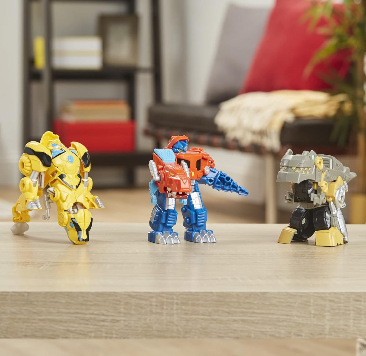 Transformers Playskool Primal Team-Up 3-Pack with Optimus Prime,Bumblebee, and Grimlock Converting Dinosaur Figures, 4.5-Inch Toys, Ages 3 and Up