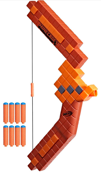 Nerf Minecraft Bow Dart Blaster, Pull-Back String Priming, 8 N1 Darts Compatible Only N1 Dart Blasters, Ages 8+