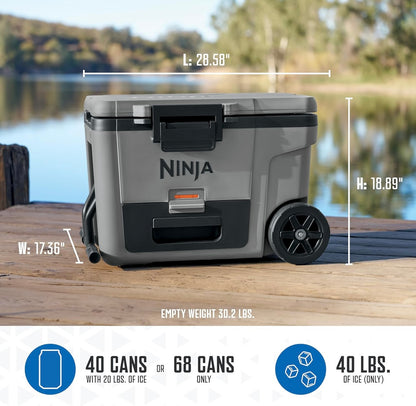 Ninja Cooler FrostVault 45QT Koeler met Wiele Geïsoleer met Temperatuur Droë Bergingslaai Hou Ys Dae Lank Koud - State Gray (FB245BL)