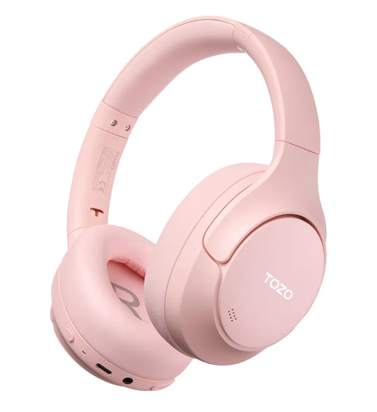 HT3 Hybrid Noise Cancelling Headphones, 90H Battery Life Over Ear Bluetooth 6.0 Foldable Headset, AI Voice Assistant - Pink