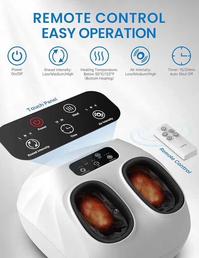 Foot Massager Machine with Heat Shiatsu Foot Massager for Plantar Fasciitis Cordless Control, Up to Size 14 (White)