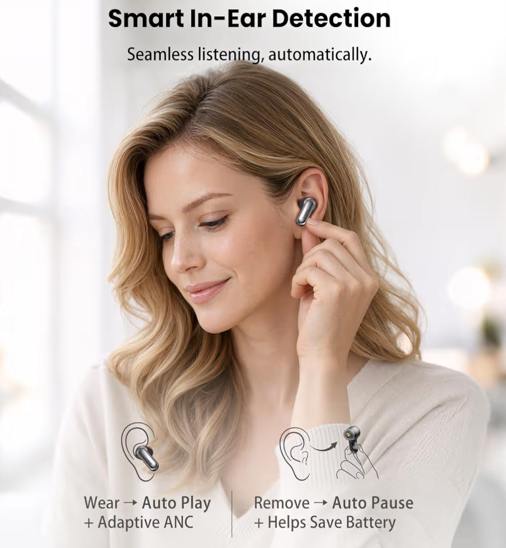 NC20 Active Noise Cancelling Wireless Earbuds, LDAC Hi-Res Sound Bluetooth, 80H Playtime, Dual Pairing, 32 EQ via App, IPX8 Waterproof - Wireless Charging Case
