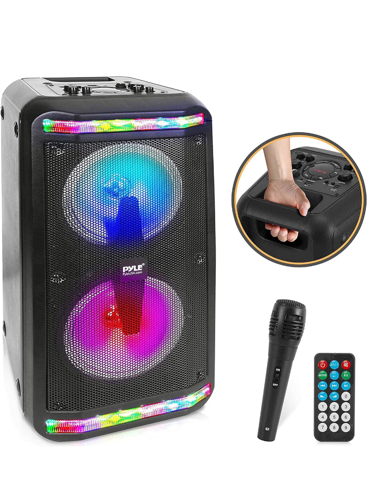 Portable Bluetooth Speaker & Karaoke Speaker System with Wired Mic, Built-in LED Party Lights, MP3/USB, FM Radio (6.5’’ Subwoofers, 500 Watt MAX)