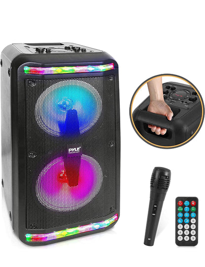Portable Bluetooth Speaker & Karaoke Speaker System with Wired Mic, Built-in LED Party Lights, MP3/USB, FM Radio (6.5’’ Subwoofers, 500 Watt MAX)