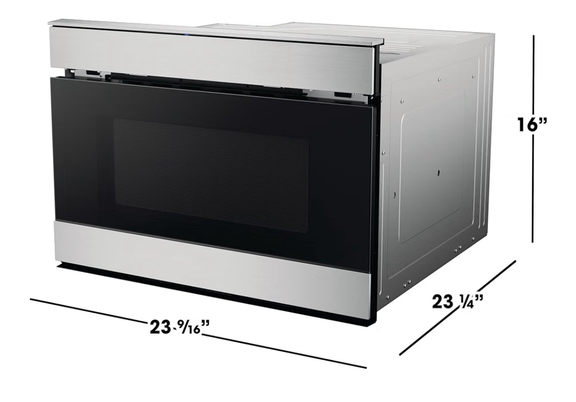 Sharp SMD2489ES 24 in. 1.2 cu. ft. Built-In Smart Microwave Drawer Oven
Easy Wave Open, Concealed Glass Touch Control Panel, Works with Alexa Certified, Edge to Edge Black Glass, Stainless