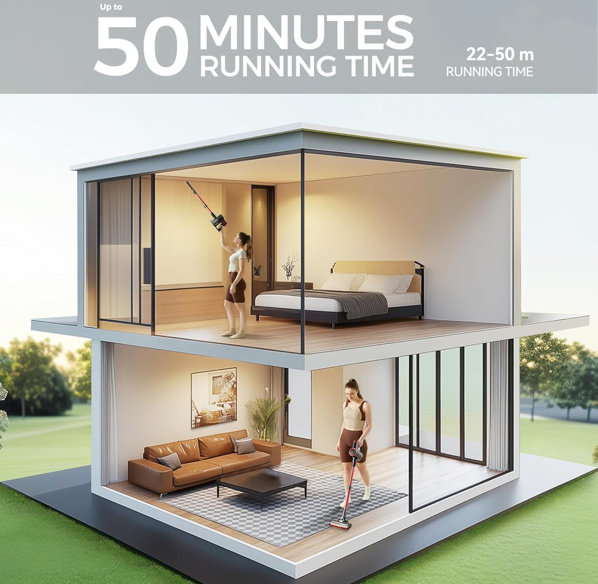 Koordlose Liggewig Handstofsuier 35Kpa Kragtige Suiging Wye Groen Hooflig Stofsuier vir Huis Dierhare Anti-verstrengeling HEPA vir Matte Harde Vloere