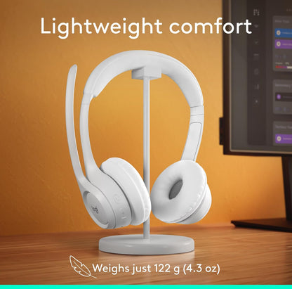 Logitech Zone 300 Draadlose Bluetooth Headset met Geraasonderdrukkende Mikrofoon, Versoenbaar met Windows, Mac, Chrome, Linux, iOS, iPadOS, Android – Off-White