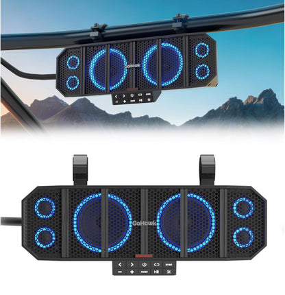 17" 6-Speaker UTV Sound Bar w/ Bluetooth, RGB ATV Soundbar 400W Peak Power, Waterproof, FM Radio/USB/AUX, Detachable Remote & Audio Sync