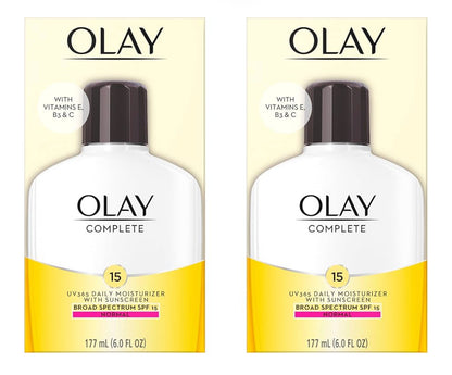 Olay Gesigbevogtiger, Volledig met Sonskerm SPF 15, Daaglikse Gesigsbeskerming teen die Son - Vitamien C, E, en Niasinamied - 6 Oz (2 Pak)