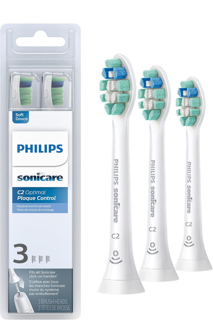 Philips Sonicare Oorspronklike C2 Optimale Plakbeheer Tandeborselkoppe, 3 Borselkoppe (Wit) HX9023/65
