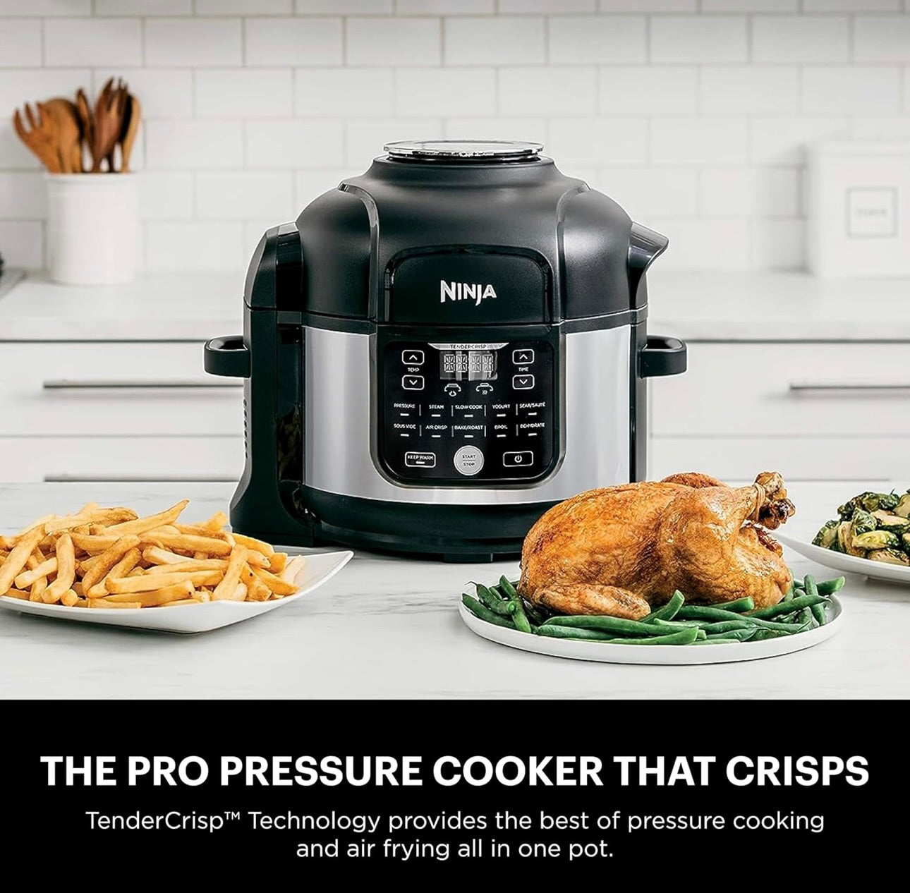 Ninja Foodi Air Fryer Pressure Cooker Combo 11-in-1 Pro 6.5 qt. Pressure Cooker & Air Fryer that Steams, Slow Cooks and More with 4.6 qt Crisper Plate, Broil Rack & Recipe Book, FD302, Silver/Black