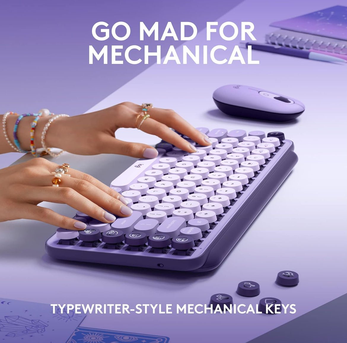 Logitech POP Keys Mechanical Wireless Keyboard with Customizable Emoji Keys, Durable Compact Design, Bluetooth or USB Connectivity, Multi-Device, OS Compatible - Cosmos