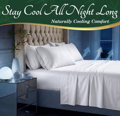 DECOLURE 100% Viscose Derived from Bamboo Sheets King Size - Luxury 6 Pc Naturally Cooling Sheets, Ultra Soft Bed Set - Deep 17" Pockets, Durable Double Stitching, Oeko Tex Standard (White)