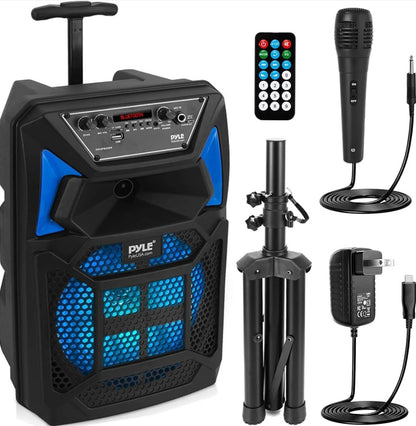 Draagbare Bluetooth PA Luidsprekerstelsel – 400W Draagbare Bluetooth Buitelewe Luidspreker PA Stelsel met Mikrofooninvoer, Partytjieligte, MP3/USB SD Kaartleser, FM Radio, Rolwiele – Mik, Afstandsbeheer – PPHP82SM