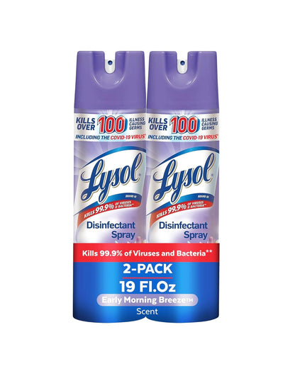Lysol Ontsmettingssproei, Saniterende en Antibakteriese Sproei, Vir Ontsmetting en Ontgeuring, Vroeë Oggendbries, 19 Fl Oz (Pak van 2), Verpakking Kan Verskil
