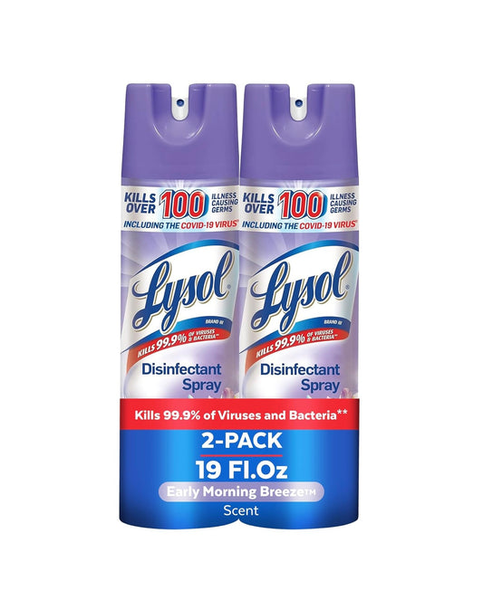 Lysol Ontsmettingssproei, Saniterende en Antibakteriese Sproei, Vir Ontsmetting en Ontgeuring, Vroeë Oggendbries, 19 Fl Oz (Pak van 2), Verpakking Kan Verskil