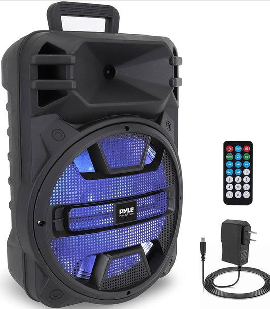 Portable Bluetooth Speaker System  12'' 800 Watts w/ Latest DJ LED Lights, USB/FM/BT/Aux/Remote Control/Mic Inputs & Built-in Rechargeable Battery